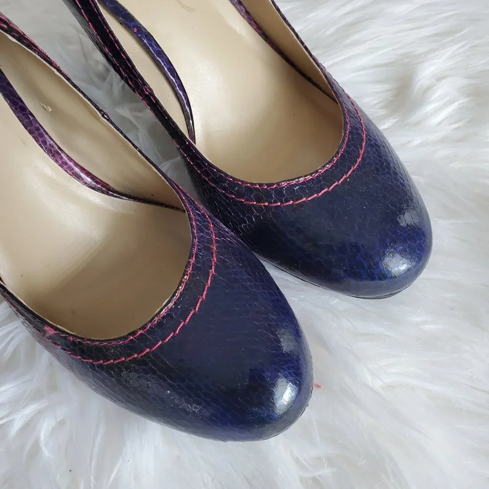 Kenneth Cole Reaction Purple Embossed Snakeskin Block High Heel Shoes SZ 8 - Picture 8 of 13